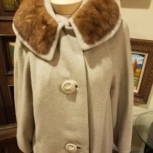 Vintage cashmere swing  coat with mink collar